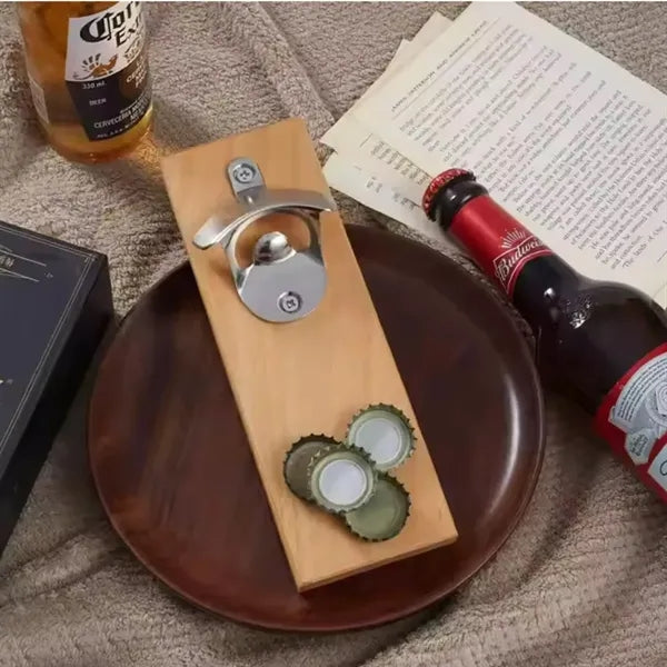 Wall Mounted Wooden Bottle Opener with Magnet Option