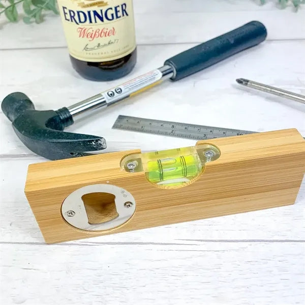 Bamboo Bottle Opener with Built-in Level