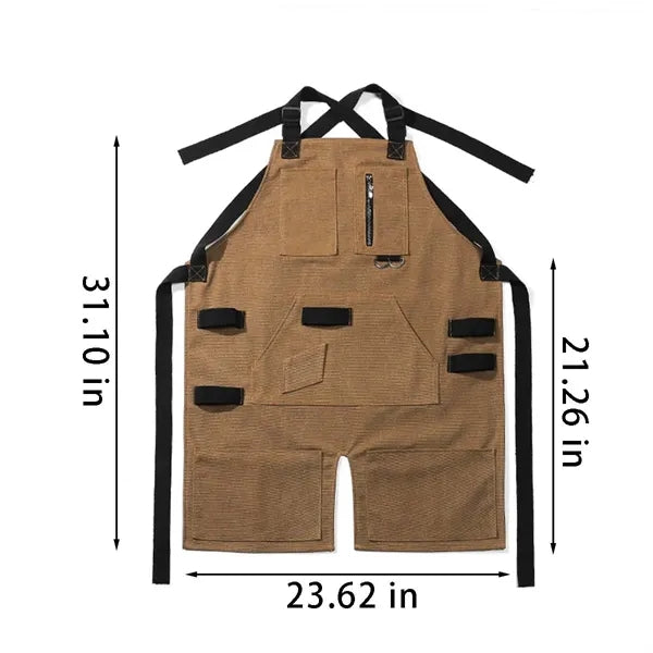 Durable canvas woodworking work apron with tool pockets