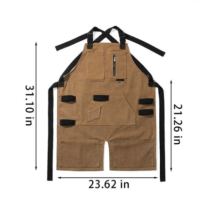 Durable canvas woodworking work apron with tool pockets