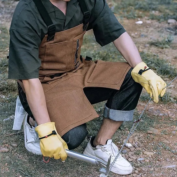 Durable canvas woodworking work apron with tool pockets