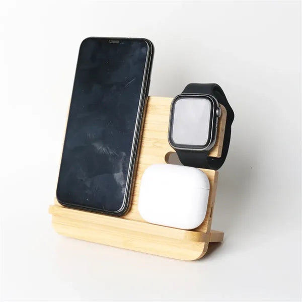 Bamboo Stand for Phone Watch Earbuds Holder Charging Dock