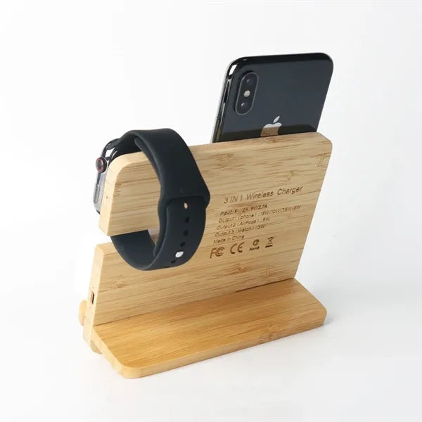 Bamboo Stand for Phone Watch Earbuds Holder Charging Dock
