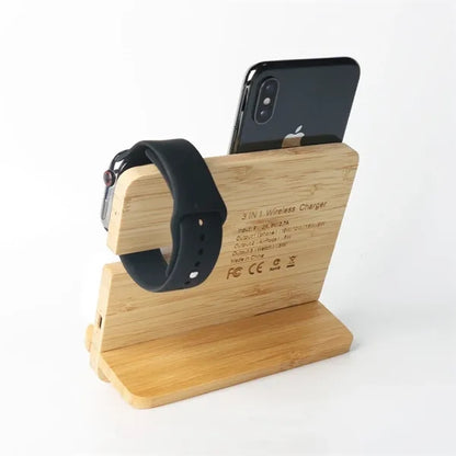 Bamboo Stand for Phone Watch Earbuds Holder Charging Dock
