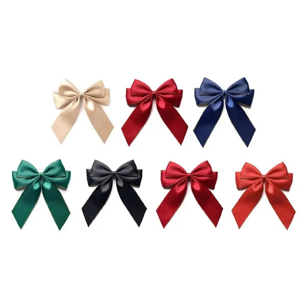 Red Satin Decorative Bow with Gold Trim for Gift Wrap