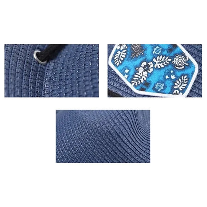 Wide Brim Straw Sun Hat W/ Printed Underbrim and Chin Cord