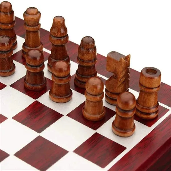 Wooden Chess and Wine Tool Gift Set with Game Board Lid