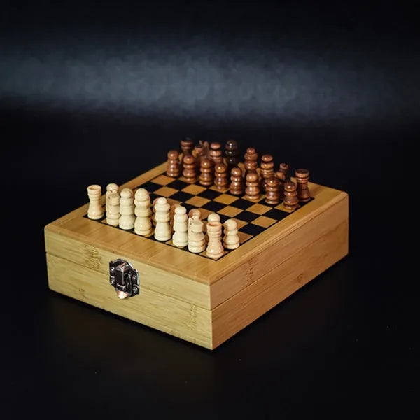 Wooden Chess and Wine Tool Gift Set with Game Board Lid