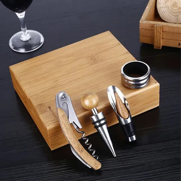 Wooden Chess and Wine Tool Gift Set with Game Board Lid