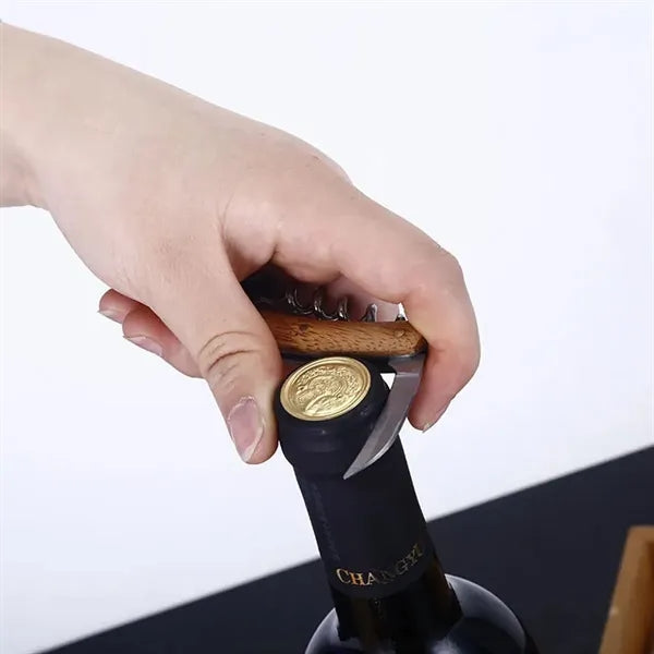 Wooden Chess and Wine Tool Gift Set with Game Board Lid
