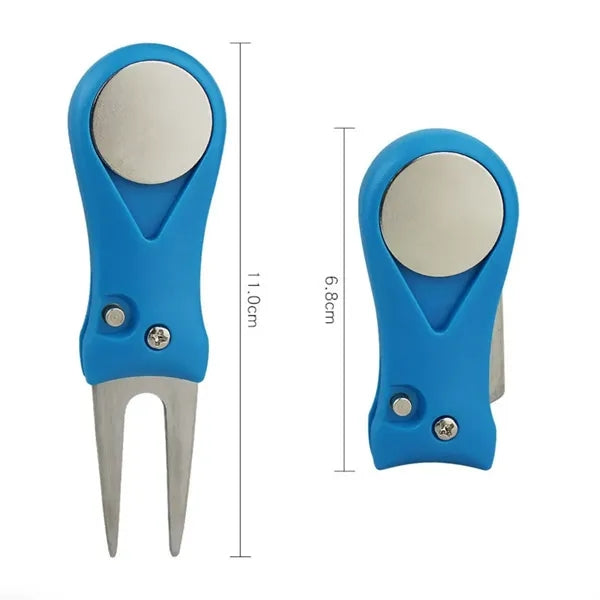 Folding Divot Repair Tool with Magnetic Ball Marker