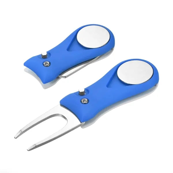 Folding Divot Repair Tool with Magnetic Ball Marker
