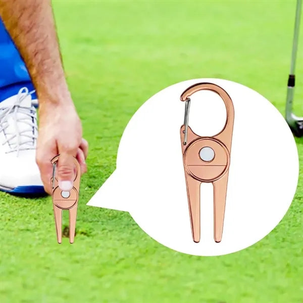 Carabiner Golf Divot Repair Tool with Magnetic Ball Marker