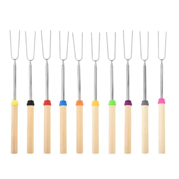 5 Extendable Wood BBQ Skewers Marshmallow Roasting Sticks