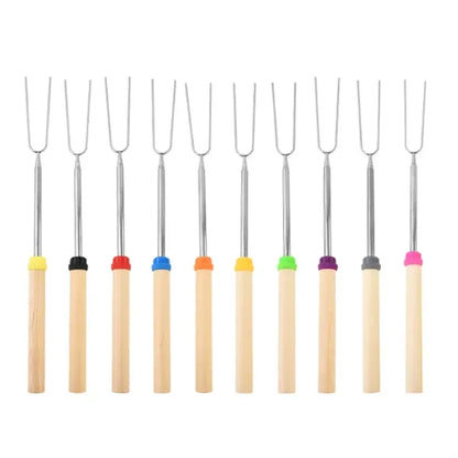 5 Extendable Wood BBQ Skewers Marshmallow Roasting Sticks