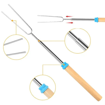 5 Extendable Wood BBQ Skewers Marshmallow Roasting Sticks