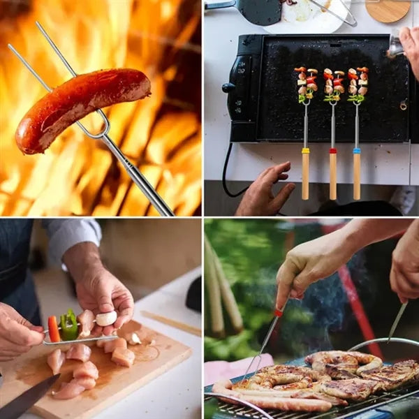 5 Extendable Wood BBQ Skewers Marshmallow Roasting Sticks