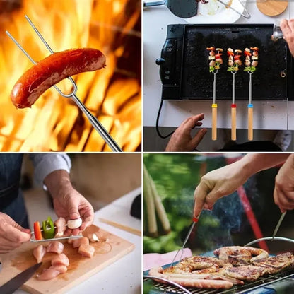 5 Extendable Wood BBQ Skewers Marshmallow Roasting Sticks