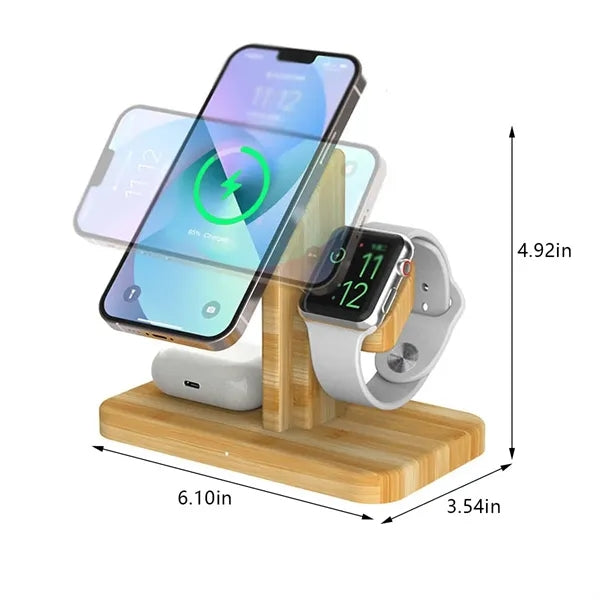 3 in 1 bamboo magnetic stand fast wireless charging station