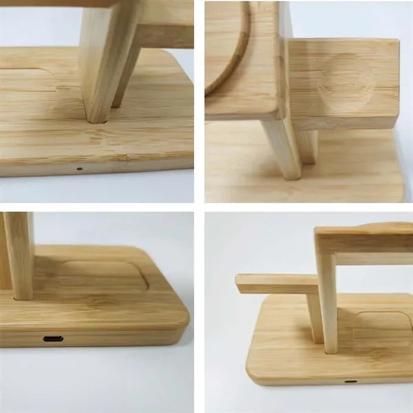 3 in 1 bamboo magnetic stand fast wireless charging station