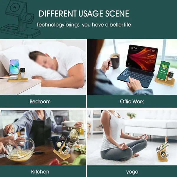 3 in 1 bamboo magnetic stand fast wireless charging station