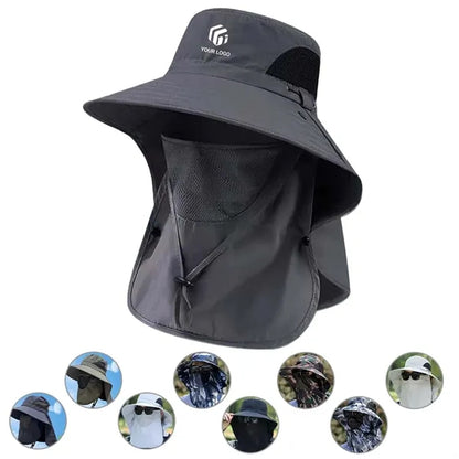 Wide brim foldable fishing sun hat with face neck flap