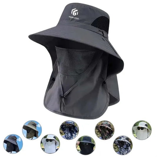 Wide brim foldable fishing sun hat with face neck flap