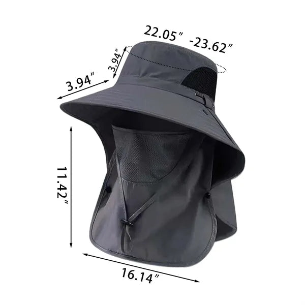 Wide brim foldable fishing sun hat with face neck flap