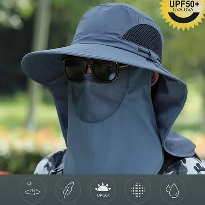 Wide brim foldable fishing sun hat with face neck flap