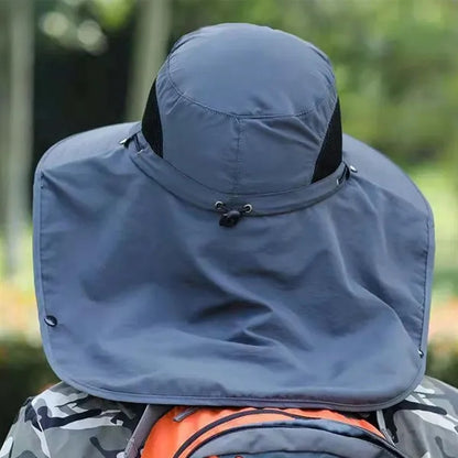 Wide brim foldable fishing sun hat with face neck flap