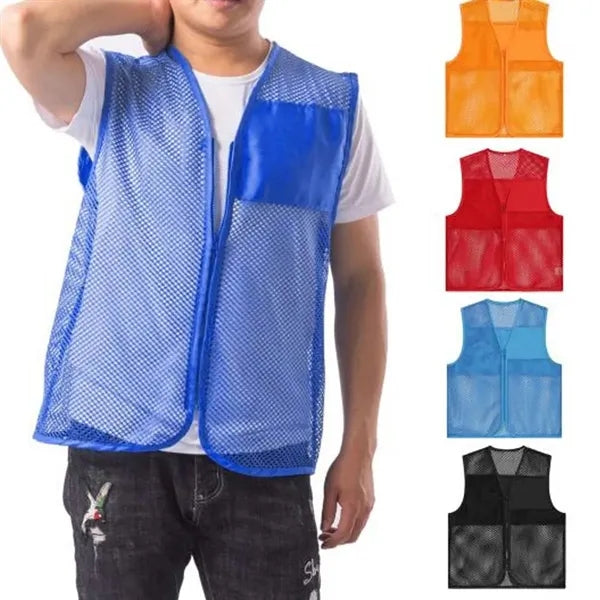 Mesh Volunteer Unisex Zipper Sleeveless Vest Waistcoat