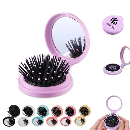 Portable mini pocket foldable mirror with massage hair comb