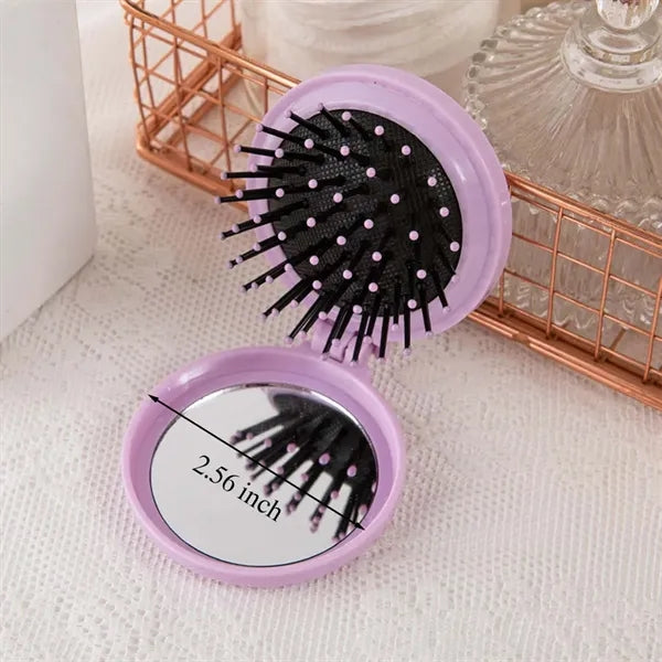 Portable mini pocket foldable mirror with massage hair comb