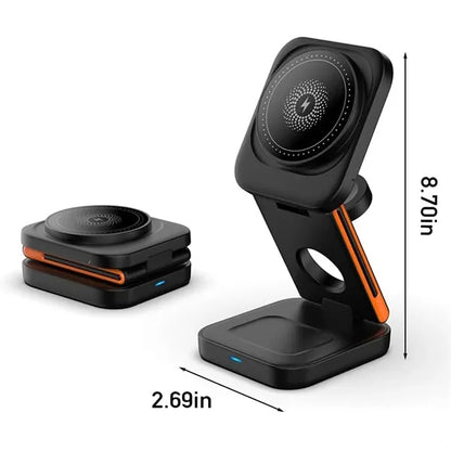 Portable foldable 3-in-1 magnetic wireless charging station
