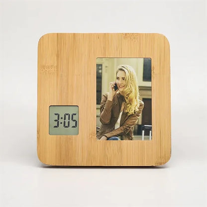 Bamboo Wood Photo Frame Clock