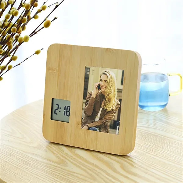 Bamboo Wood Photo Frame Clock