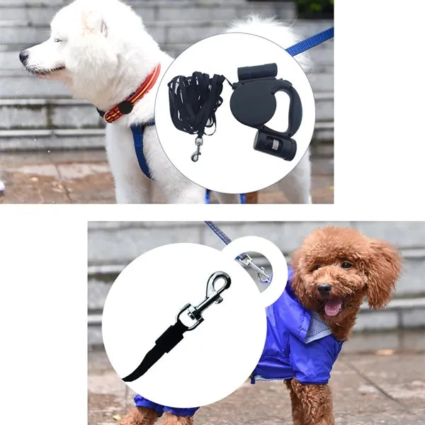 16FT Retractable Dog Leash With Led Flash Light & Poop Bag