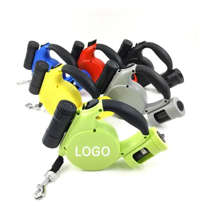 16FT Retractable Dog Leash With Led Flash Light & Poop Bag