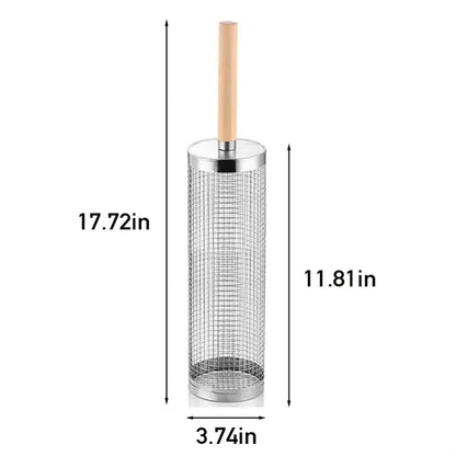 Outdoor cooking camping stainless steel rolling grill basket