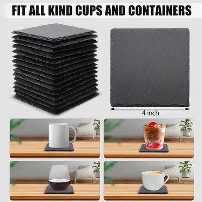 Black Stone Coasters With Anti Scratch Bottom