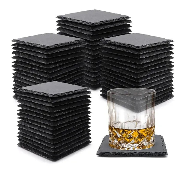 Black Stone Coasters With Anti Scratch Bottom