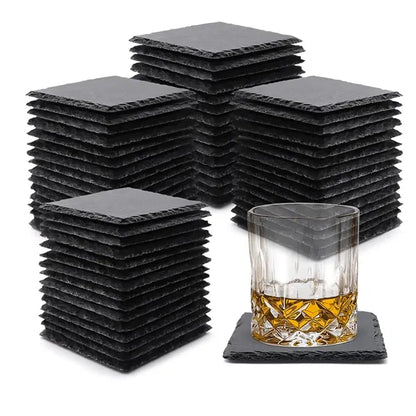 Black Stone Coasters With Anti Scratch Bottom