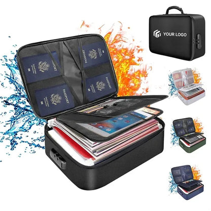 Portable travel storage fireproof document bag with lock