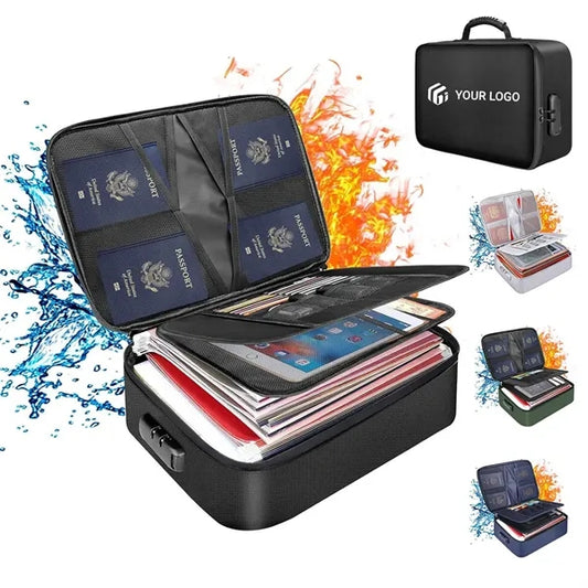 Portable travel storage fireproof document bag with lock