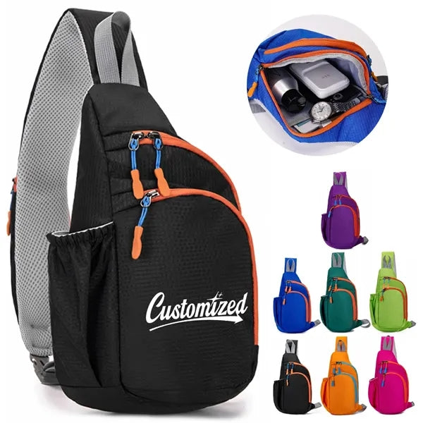 Nylon Sling Crossbody Chest Bag with Zippers & Side Pocket