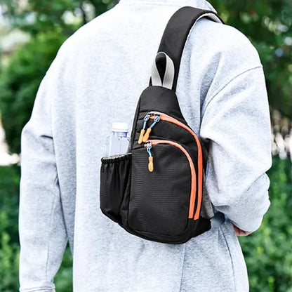 Nylon Sling Crossbody Chest Bag with Zippers & Side Pocket