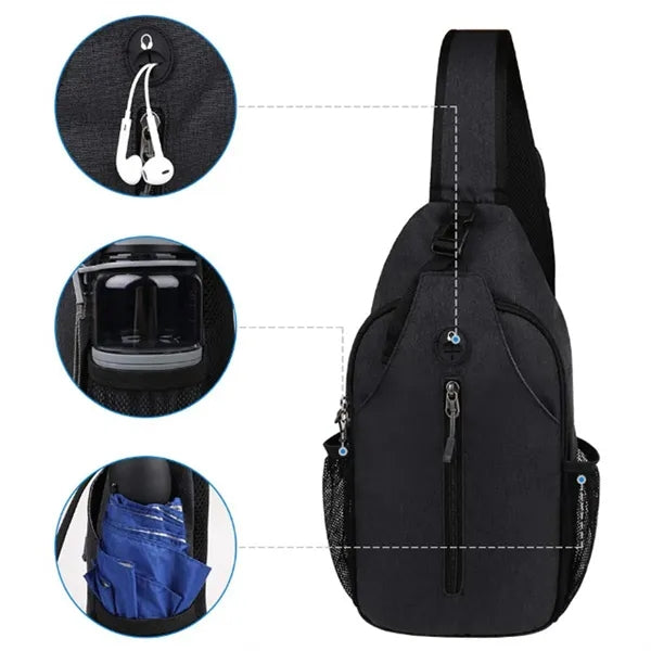 Anti-Theft Crossbody Sling Bag w/ Earphone Port Mash Pockets