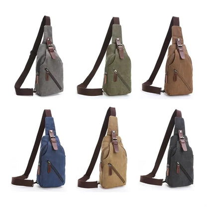 Casual Canvas Crossbody Sling Bag with Leather Accents