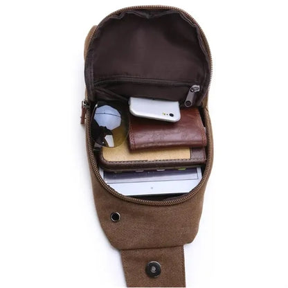 Casual Canvas Crossbody Sling Bag with Leather Accents