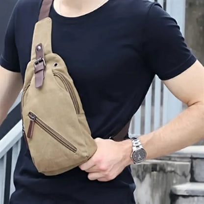 Casual Canvas Crossbody Sling Bag with Leather Accents